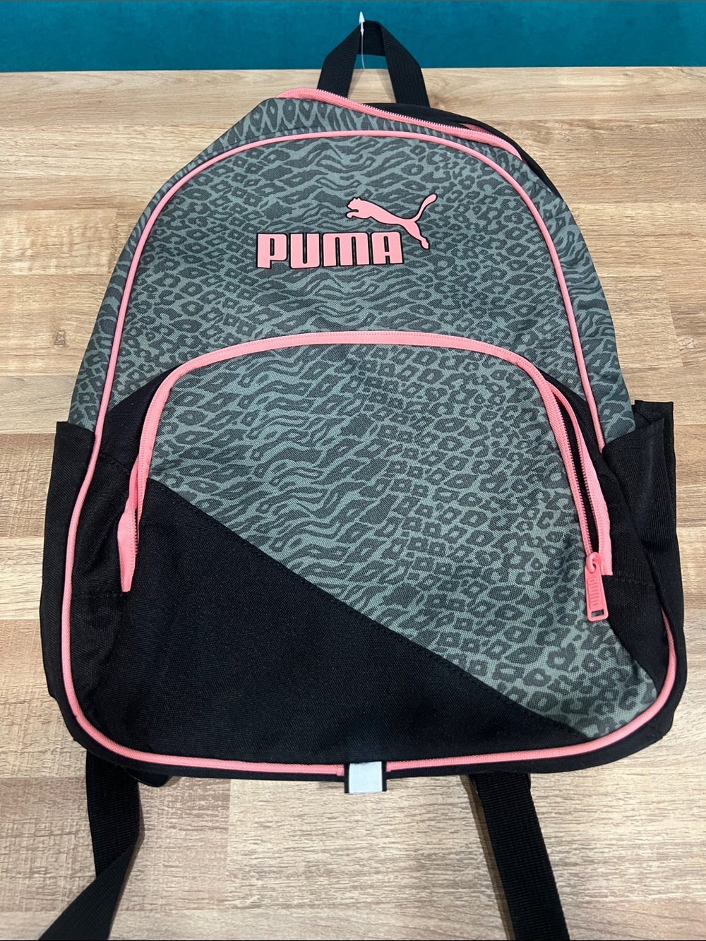 NWT PUMA Score Backpack Black Gray Coral Pink Animal Print PV1274